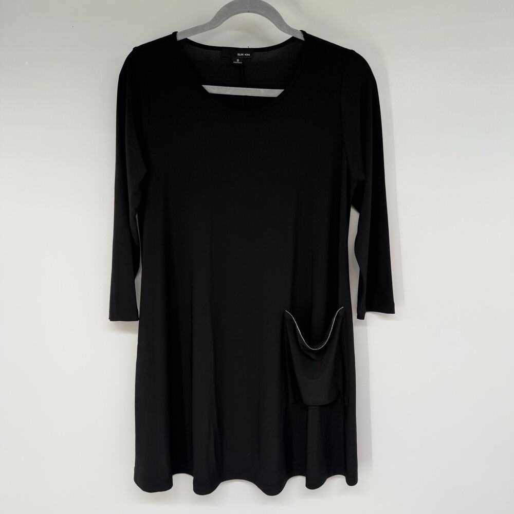 Sun Kim Tunic Womens S Black Pullover Round Neck Long Sleeve Lagenlook Stretchy